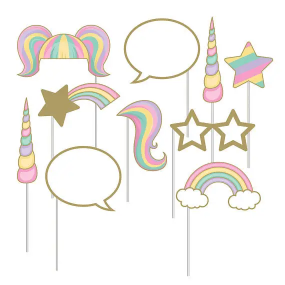 

1Set Rainbow Unicorn Photo Booth Props Baby Kid Shower Photo Booth Props on A Stick Wedding Birthday Party Decoration Supplies