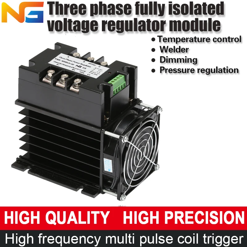 

Three phase voltage regulator module isolating 100A thyristor power control heating with radiator and fan 1-5V 0-10V 4-20mA