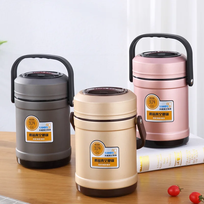 1.5L, 2L, 2.5L Ланч-бокс с вакуумной изоляцией 304 нержавеющая сталь большая емкость трехуровневая Студенческая коробка для завтрака для взрослых