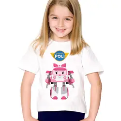 Детские Забавные футболки с принтом из мультфильма «безопасность дорожного движения с поли», детские летние футболки, топы, одежда для