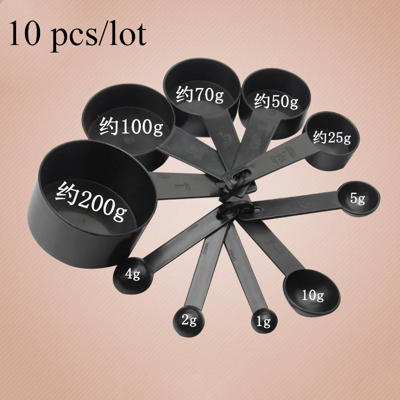 

New Arrival 10 pcs/set Black Color Plastic Measuring Cups And Measuring Spoon Scoop For Baking Coffee Tea Kitchen Tool LSSJT