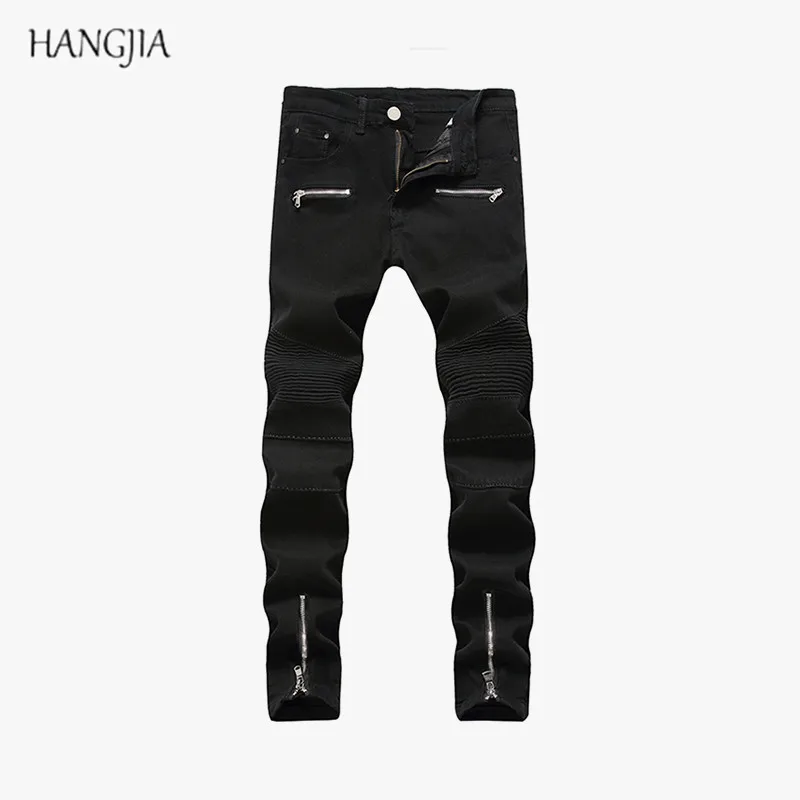 Men's Distressed Pleated Jean 2018 Streetwear Soild Color Front Zipper ...