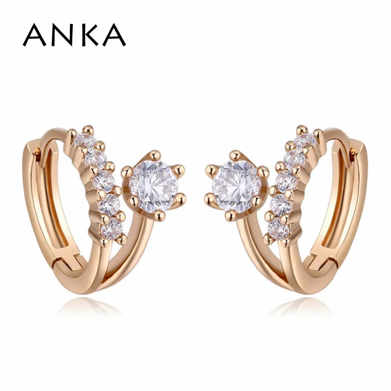 

ANKA new luxury round star stud earrings for women with top zirconia gold color charm loves earings fashion Jewelry gift 123293