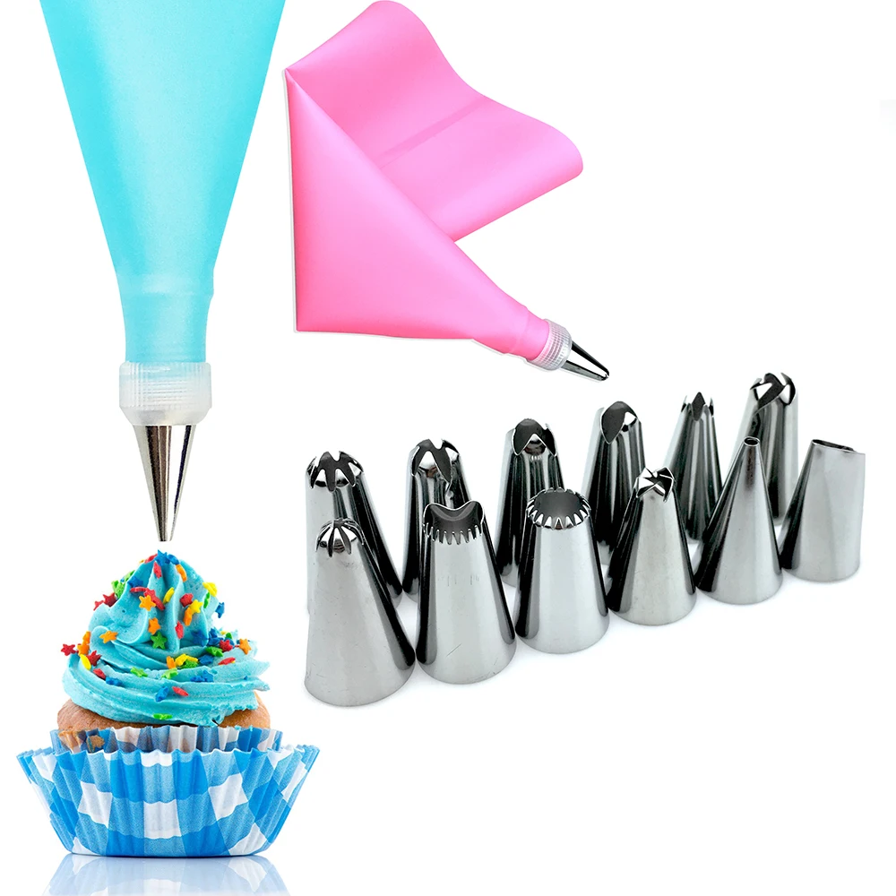 14 Pcs/Set Silicone Icing Piping Cream Pastry Bag +12PCS Stainless Steel Nozzle Pastry Tips Converter DIY Cake Decorating Tools 14 Pcs/Set Silicone Icing Piping Cream Pastry Bag +12PCS Stainless Steel Nozzle Pastry Tips Converter DIY Cake Decorating Tools