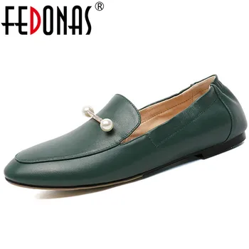 

FEDONAS Top Quality Women Flats Genuine Leather Beading Party Shoes Woman Flats Heels Loafters Shoes Fashion Loafters Flats