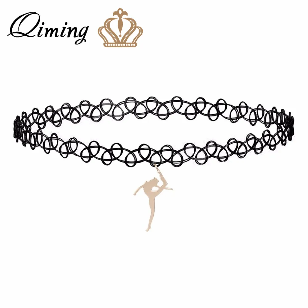 QIMING балет балерина шармы ожерелье чокер элегантные ювелирные изделия в богемном стиле Женская пластиковая эластичная подвеска «Балерина» ожерелье для девочек