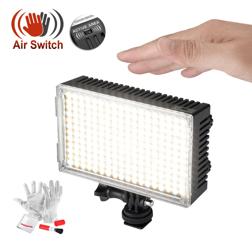 

Pergear 216 LED Video Light On Camera Photo Sensor Light By Air Switch Dimmable 3200K-5500K with Pergear Cleaning Kit