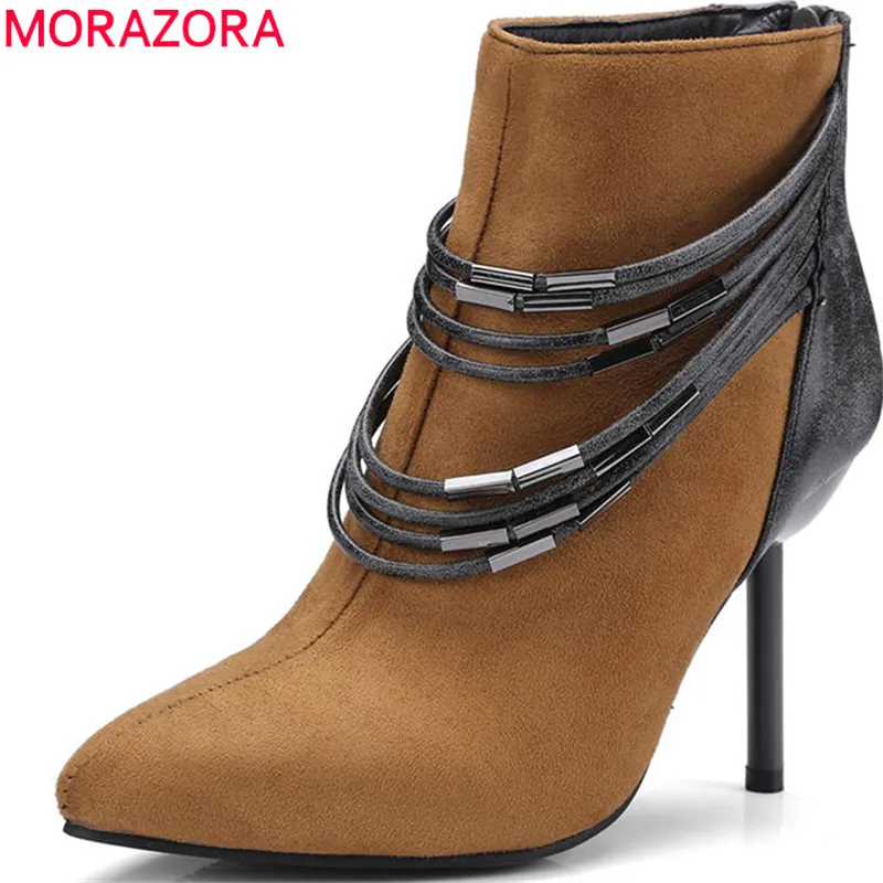 

MORAZORA 2020 hot sale flock zip fashion shoes woman short plush autumn winter ankle boots for women thin heels party shoes