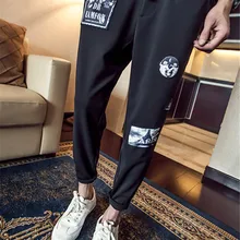 Большой ярдов девять минут Штаны подростковой личности значки cultivate One's morality show тонкие повседневные штаны M-5XL