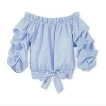 Одежда для малышей девочки; дети с открытыми плечами топы с рюшами летняя рубашка одежда