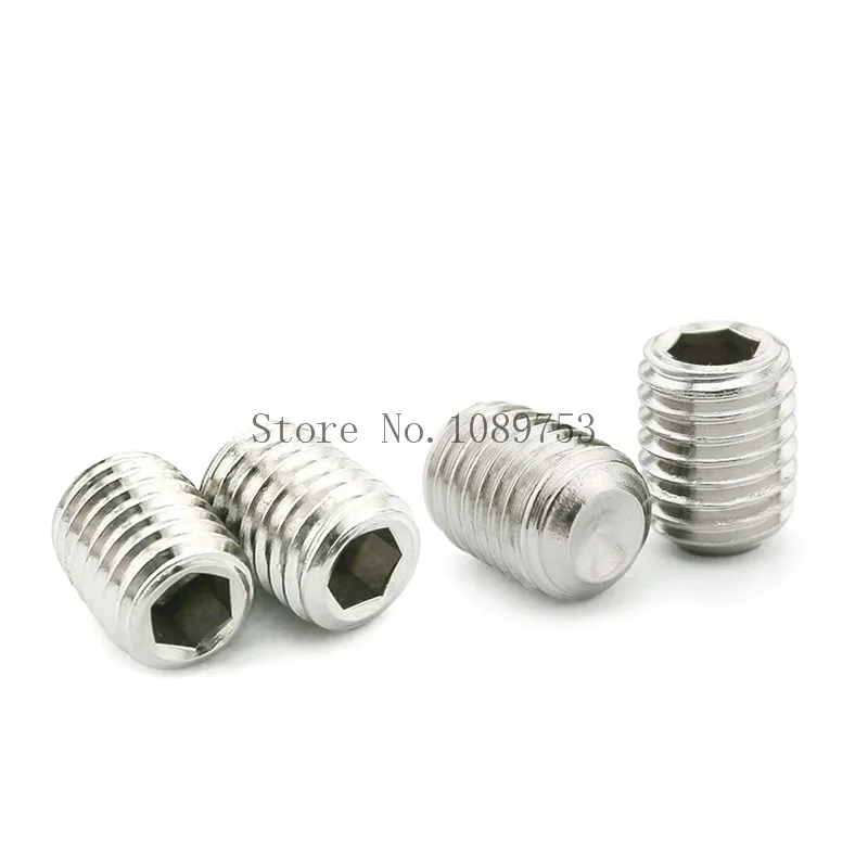 50Pcs DIN913 M2.5 M3 M4 M5 304 Stainless Steel Metric Thread Grub Screws Flat Point Hexagon Socket Set Screws Headless HW0_
