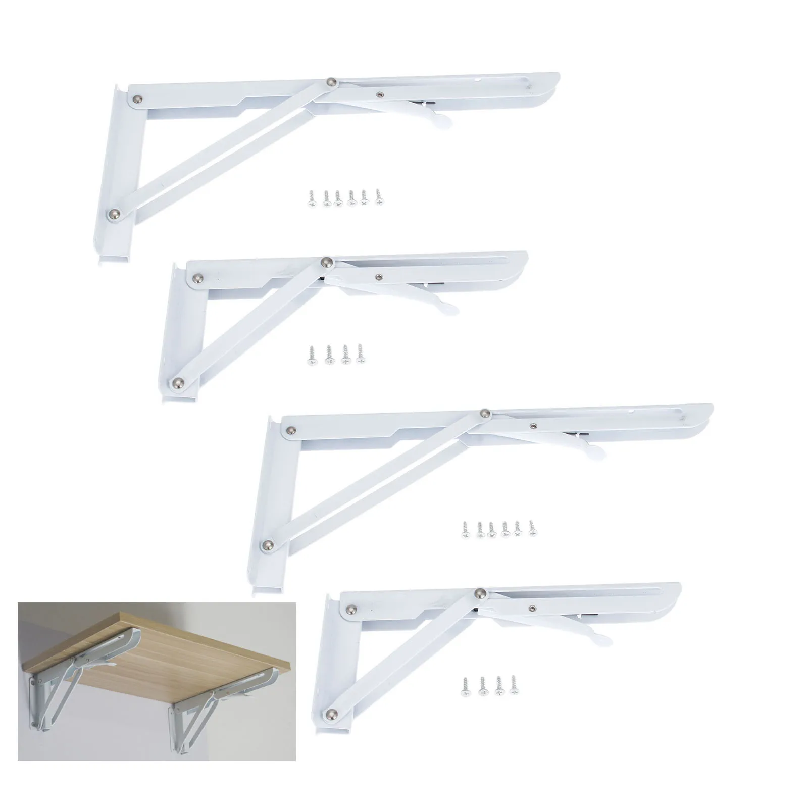 DRELD 2Pc 10Inch/14Inch White Triangle Folding Angle Bracket Adjustable