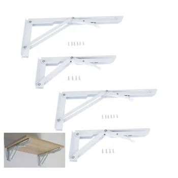

DRELD 2Pc 10Inch/14Inch White Triangle Folding Angle Bracket Adjustable Wall Mounted Durable Shelf Bracket Release Catch Support