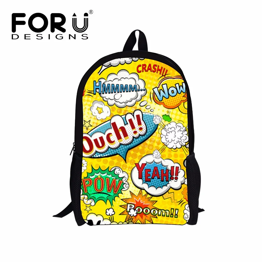 FORUDESIGNS Cool Brand Children Backpacks 3D Funny Cartoon Graffiti