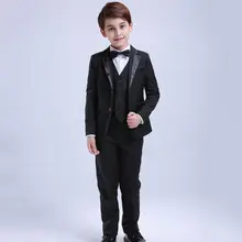 Детский костюм для мальчиков Для Свадебное пианино вечерние для мальчиков 4/5 шт., блейзер+ жилет+ рубашка+ штаны+ галстук-бабочка для маленьких мальчиков костюмы официальная одежда Y84