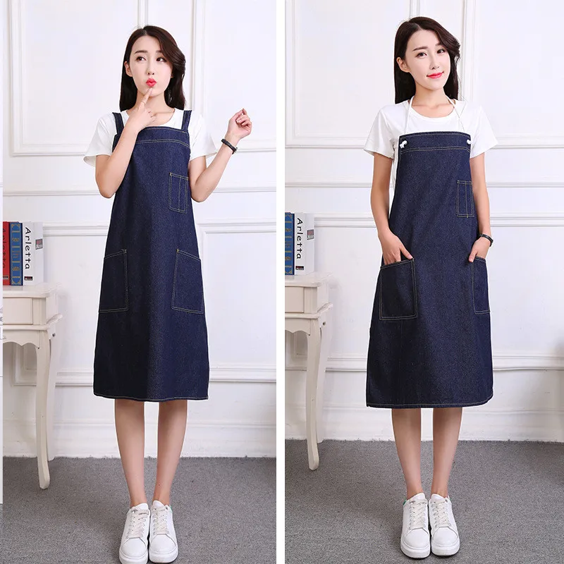 

Denim Baking Mats Apron Durable Adjustable Shoulder Strap Coffee Shop Adult Pocket Apron Kitchen Florist Work Clothe Make Logo