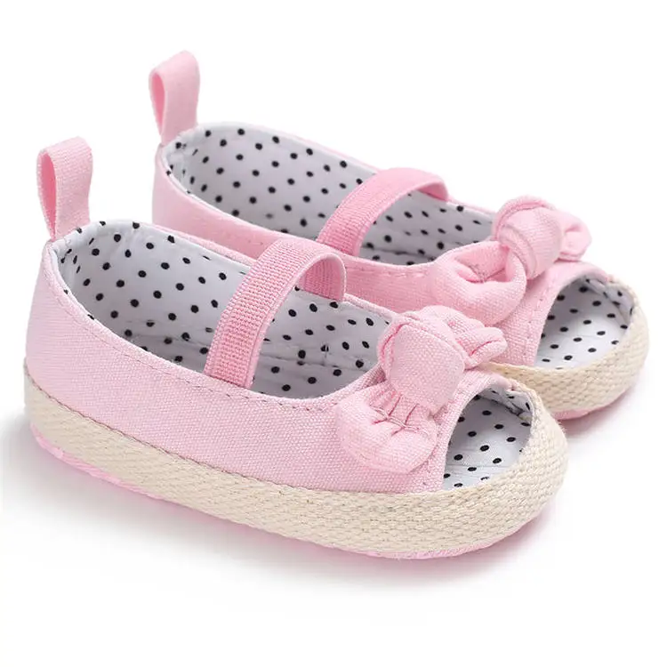 Baby Girl Shoes Infant Crib Shoes Cute Princess Bowknot Polka Dot Inside Soft Sole Peep-toe Newborn Toddler Girl Moccasins Shoes