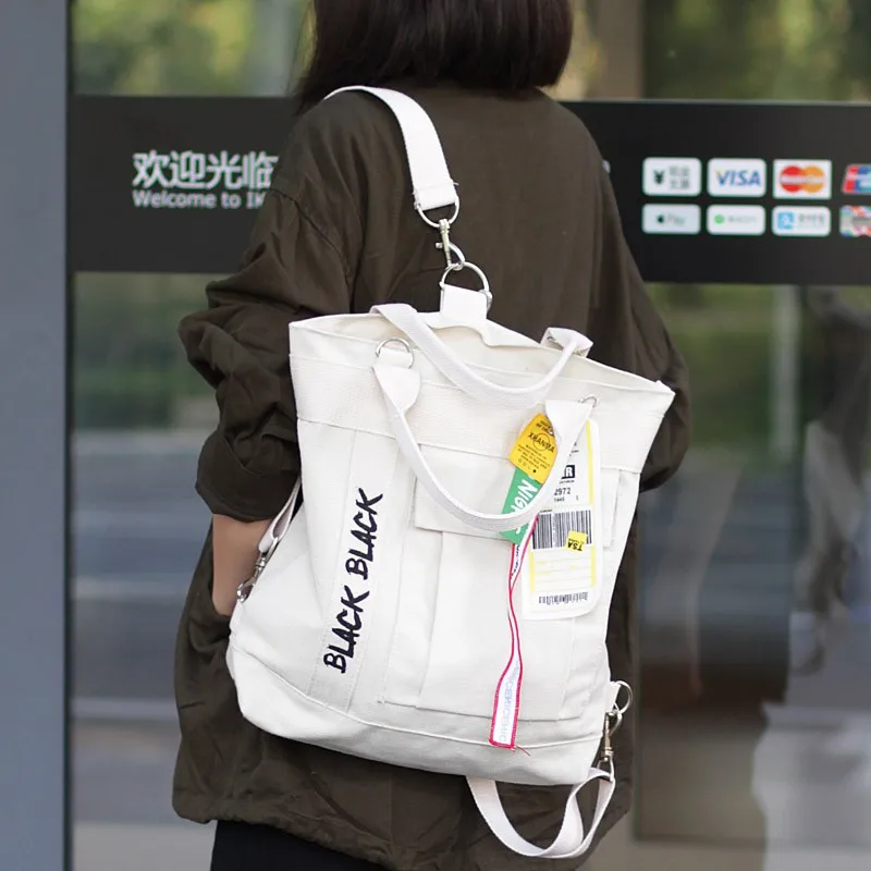 

New Multi-Purpose Large capacity Canvas Female Backpack Fashion Letters Women Shoulder Bags Beige Youth Girl School Backpack