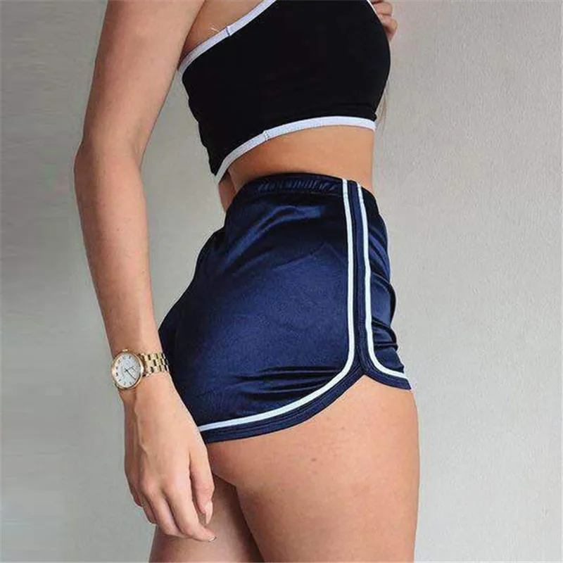 New Women Shorts Summer Silk Slim Beach Casual White Shorts Hot Elastic Waist Croth Fitness Shorts Sport Running Fitness Clothes