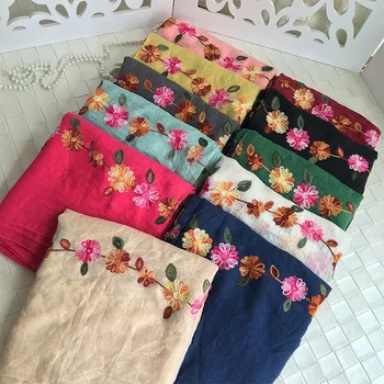 

20 pc/lot Ethnic Style Flower Embroidery Cotton Scarf For Women Muslim Hijab Scarf