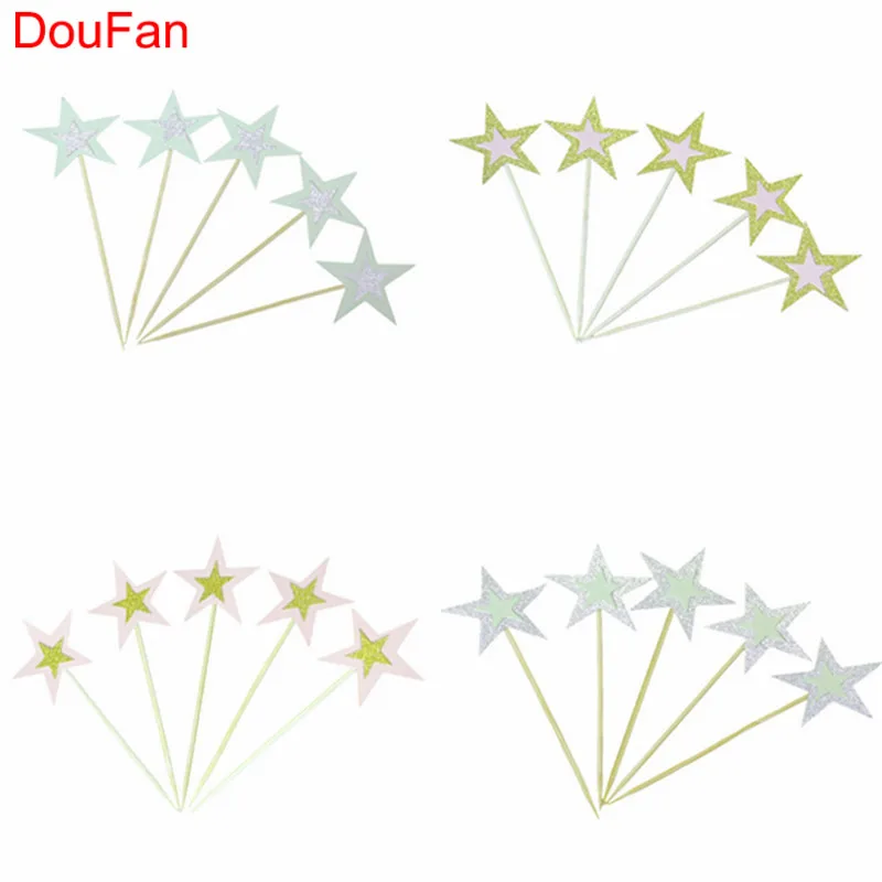 

DouFan 20pcs Twinkle Star Cake Topper Happy Birthday Decoration Silver Gold Wedding Cake Decor Cupcake Toppers Party Supplies