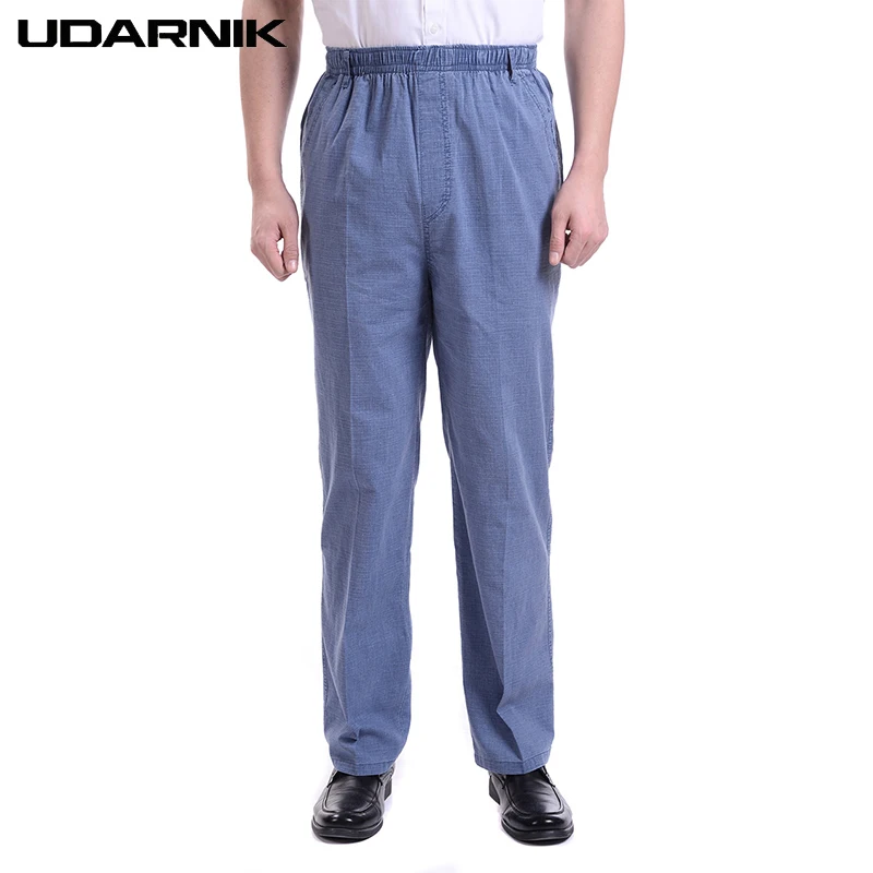 Men Casual Loose Linen Pants High Waist Long Pants Elastic Waist Straight Trousers Plus Size S