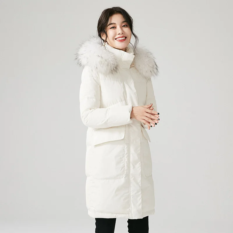 KMETRAM женский пуховик зимняя куртка женская с натуральным меховым воротником Корейская длинная куртка Женская Теплая Куртка парка с капюшоном Mujer MY3309 - Цвет: white-white fur