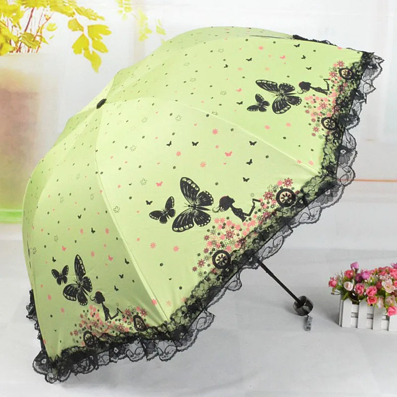 Lace Umbrella Parasol Sun Women Girls Three fold Paraguas Colorful Ladies Decorative Rain