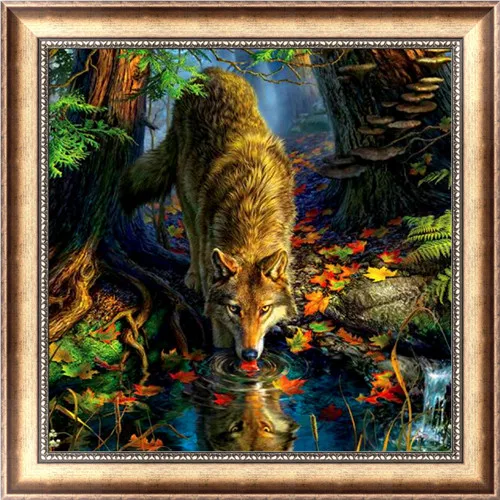 Diy 5d алмазная картина животное круглая Алмазная мозаика картина стежка вышивка узор вышивка ручной работы Детский подарок - Цвет: Wolf