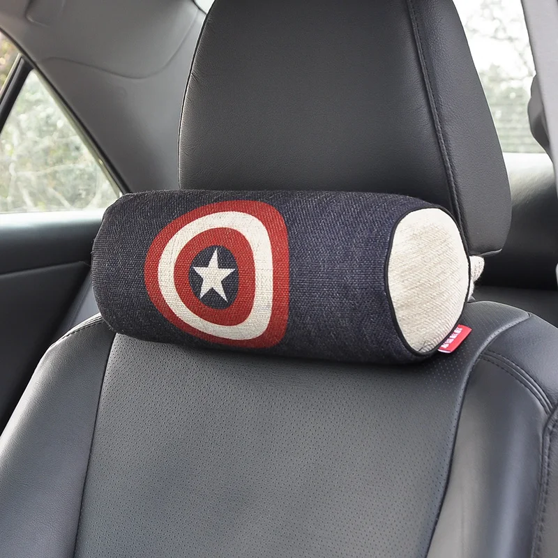 Online marvel cartoon avengers super hero cars seat headrests pillow for the neck automobile pillows under cushion set auto accessories