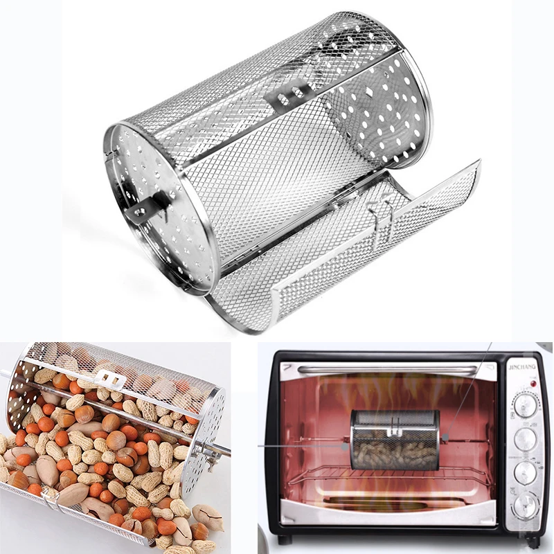 

Electric oven universal 12X22CM stainless steel drum grilled cage rotating oven net barbecue roasted coffee bean nut walnut 29