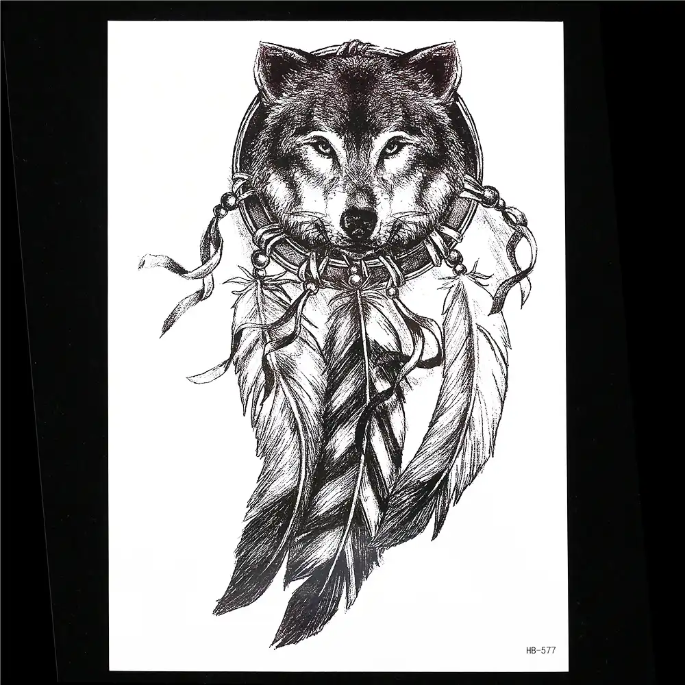 1 قطعة رسم تاتو وشم أسود اللون ملصق النساء الرجال 3d الجسم الفن Hb577 الذئب زاك الهندي ريشة زهرة الذراع المؤقتة الوشم ملصق Sticker Mazda Stickers Giftstickers Fitness Aliexpress