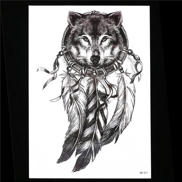 1pc Sketch Black Tattoo Sticker Women Men 3D Body Art HB577 Wolf Dreamcatcher Indian Feather Flower 1pc Sketch Black Tattoo Sticker Women Men 3D Body Art HB577 Wolf Dreamcatcher Indian Feather Flower