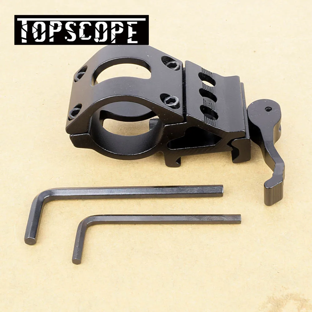 

45 Degree Offset Ring Flashlight Holder Mount Fit for 20mm Picatinny/Weaver Rail for 25.4mm 30mm Tube with QD Quick Release Base