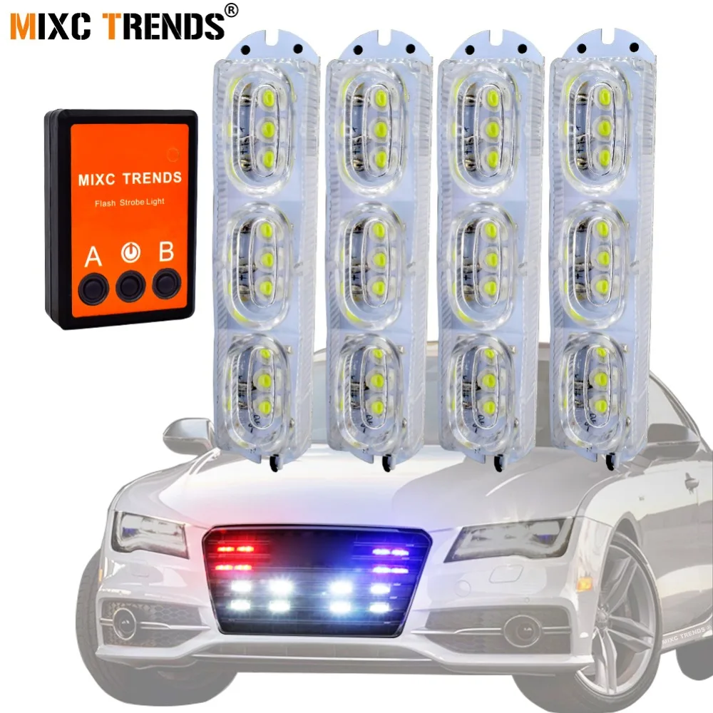 4Pcs 9LED Emergency Flashers Vehicle Strobe light Bar DC 12V 36W High