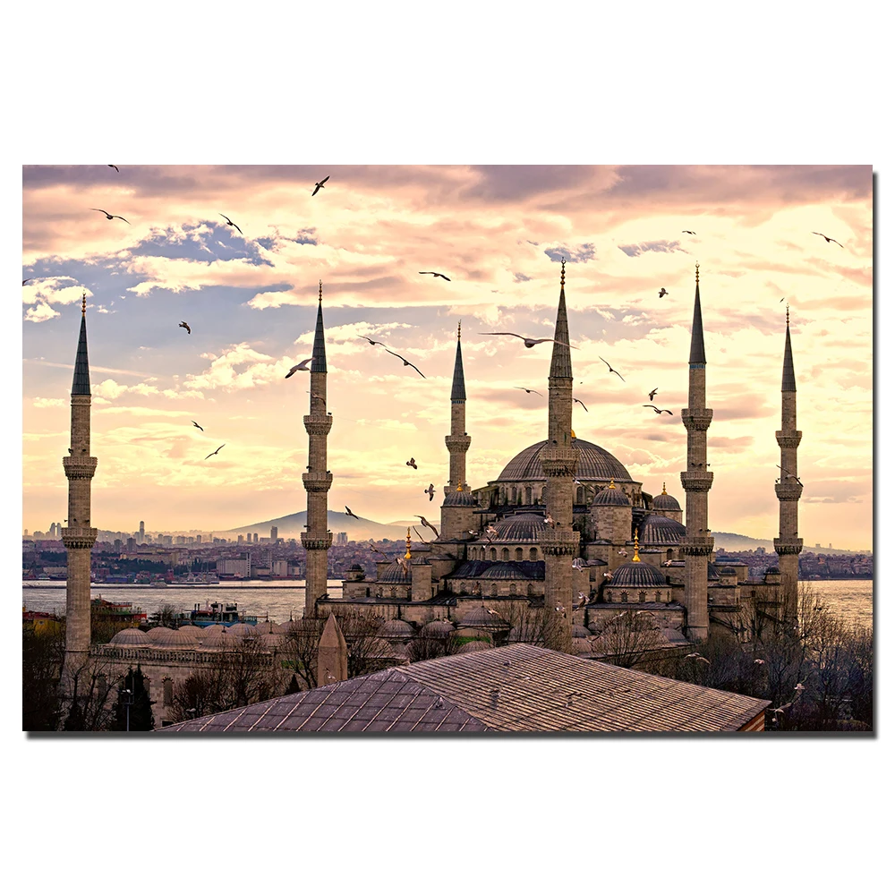 

Sultanahmet Mosque Istanbul Turkey Landscape Posters Canvas Cloth Fabric Print Painting for Home Decor Wall Art Picture