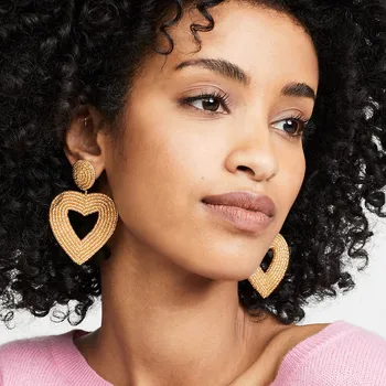 

Handmade Heart Bead Earrings Boho Beach Big Gold Beaded Earrings Statement Womens Jewellery Earrings ers-q19
