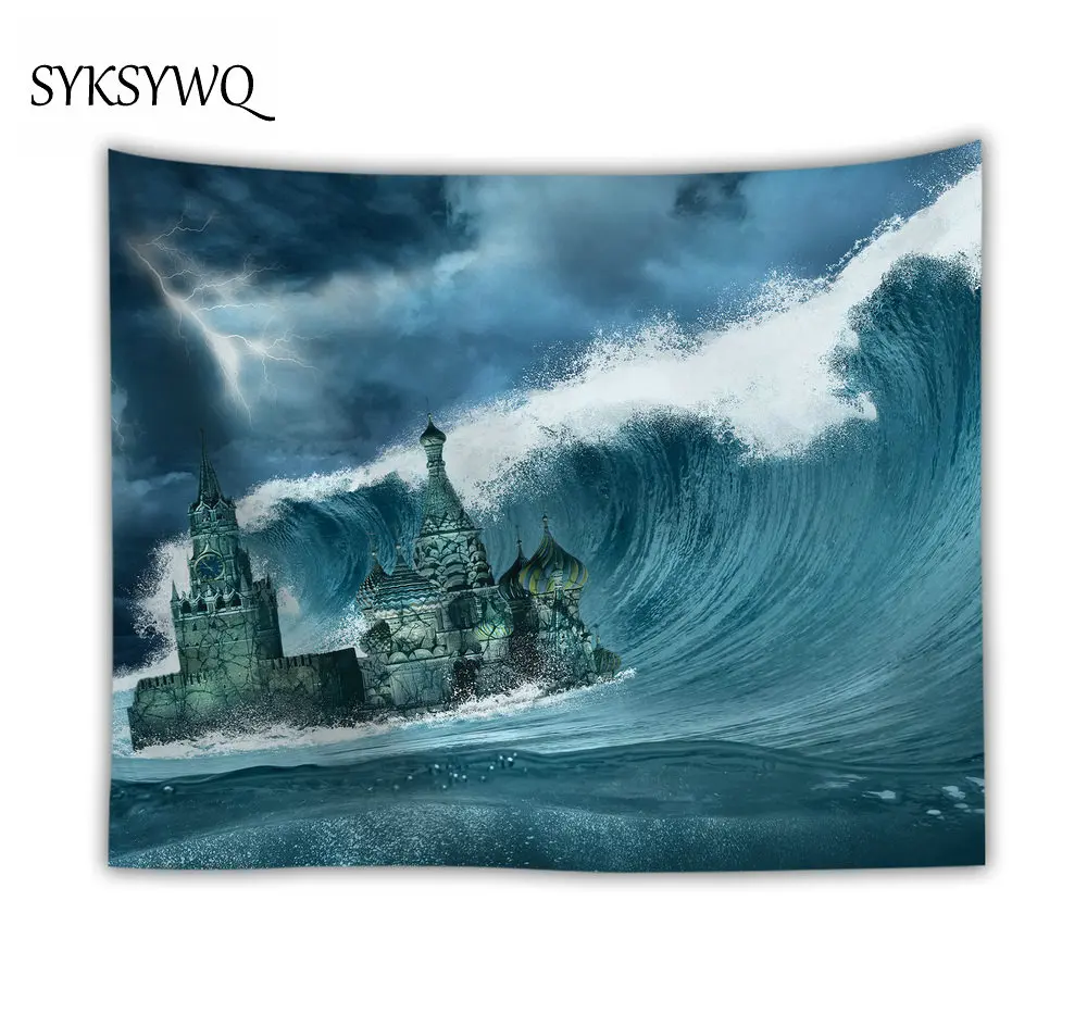 

storm castle sea wave tapestry wall hanging dorm room tenture murale polyester fabric wall boho decor