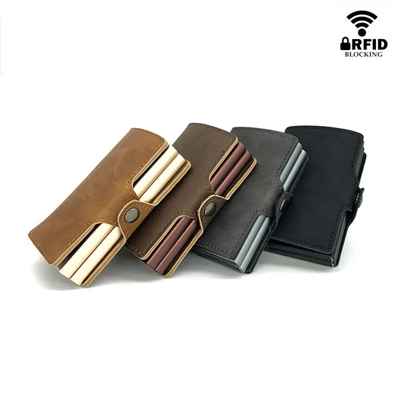 Винтажный держатель для карт RFID блокирующий алюминиевый кожаный визиток и
