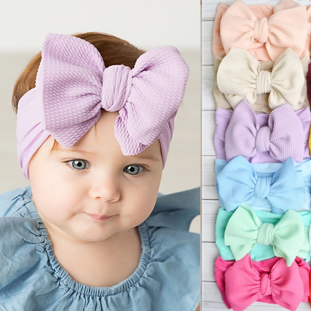 

2019 Lovely Big Bow Nylon Headbands Handmade Elastic Hair Bow Head Wrap Hair Bands for Kids Girls Children Hair Accessories