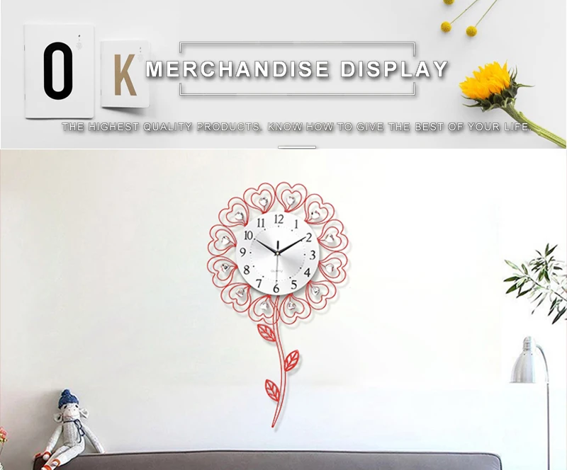 Fashion Flower Clock Living Room Warm Mute Wall Clock Modern Creative Bedroom Round Home Electronic Fashion Clocks Wall Clock