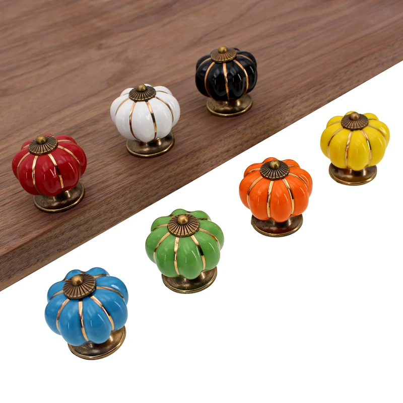 

RUNBAZEF Seven Color Single Hole Pumpkin Children's Room Children Furniture Drawer Cartoon Rural Ceramic Door Handle Hardware