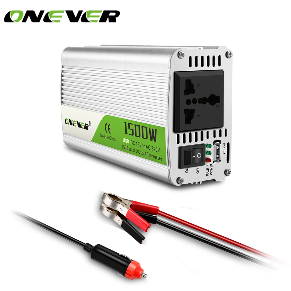 

Onever 1500W Car Power Inverter Converter DC 12V to AC 220V Converter Power adapter with USB Port charger Intelligent Fan