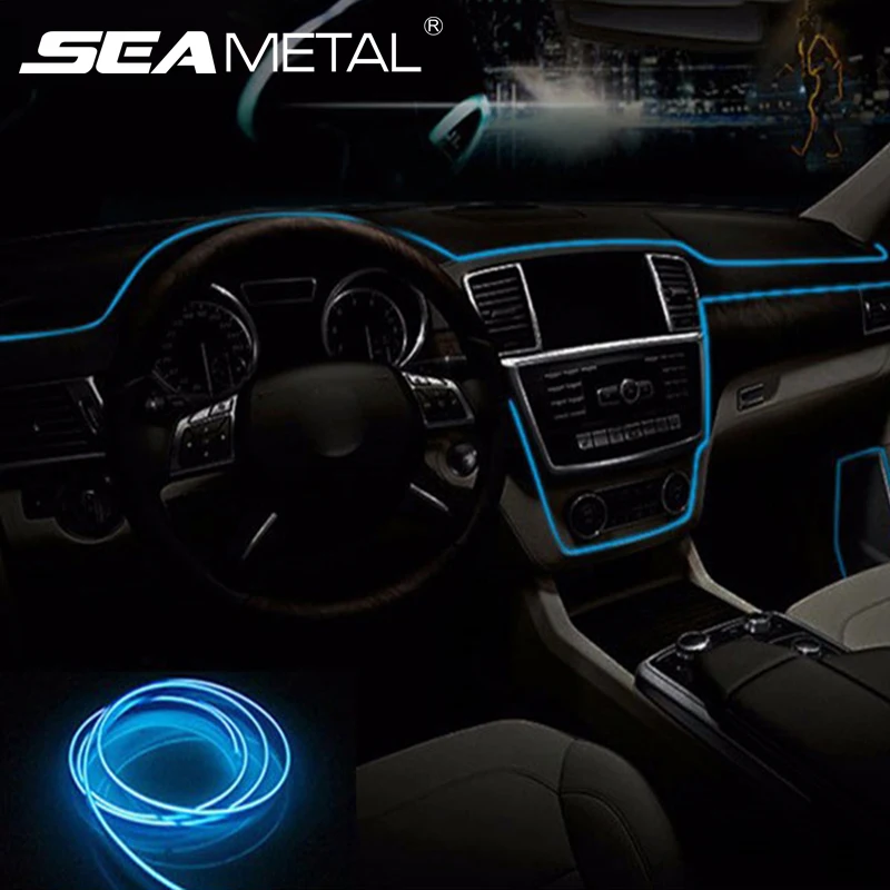 

DC 12V Car EL Wire LED Neon Car Lights Party Auto Decoration Light Flexible EL Wire Lamps Rope Tube LED Strip Atmosphere Light