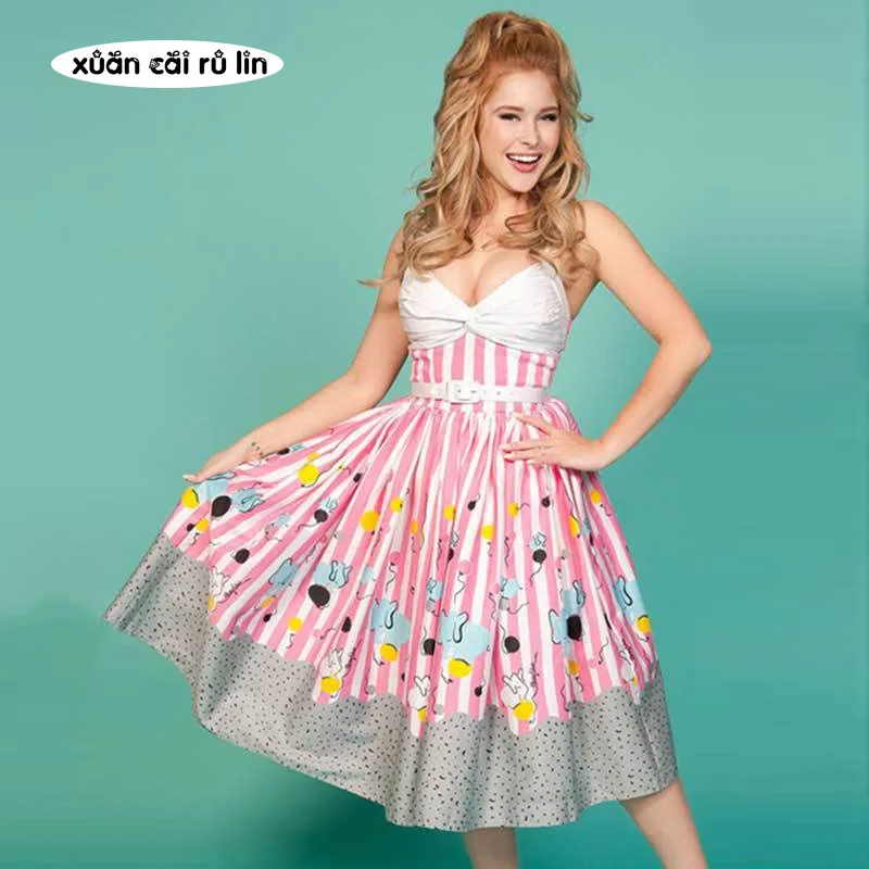

Women Dress Retro Plus Size 3XL 4XL Vintage Rockabilly Cartoon Swing Summer Dresses Elegant Sexy Tunic Vestidos Big Size Robe