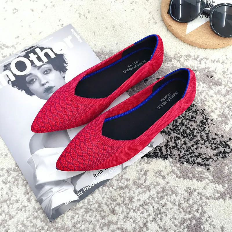 Womens Stretch knitted mixed color moccasins breathable cozy work shoes brief slip-on fashion ladies flats light driving loafers