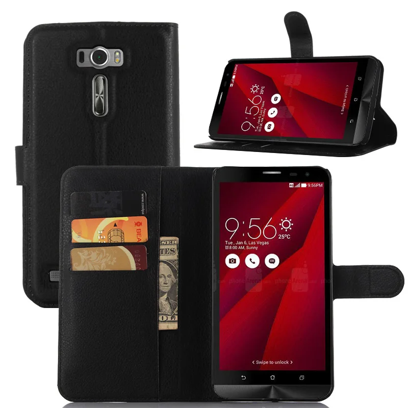 Роскошный чехол бумажник из искусственной кожи с откидной крышкой для Asus Zenfone 2