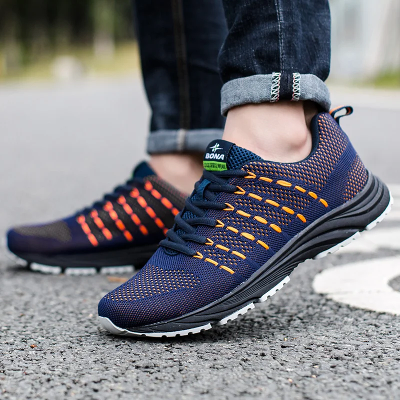 BONA New Popular Style Men Running Shoes Mesh Weaving Upper Sport Shoes Ourdoor Jogging Walking Sneakers Lace Up Free Shipping