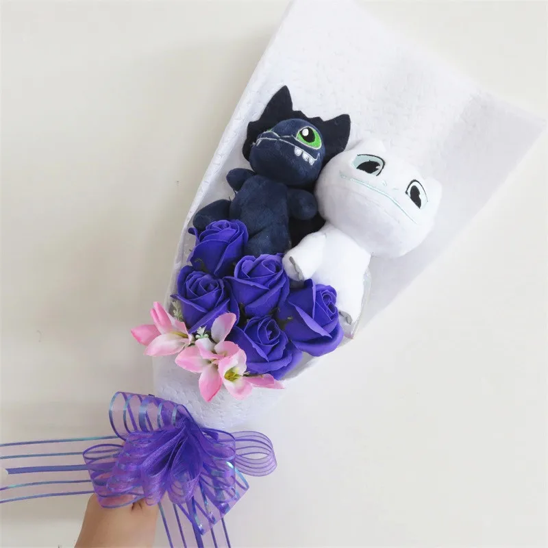 

How To Train Your Dragon plush Toys with artificial flowers bouquet Night Fury Dragon and Toothless Dragon Children Kids Gift