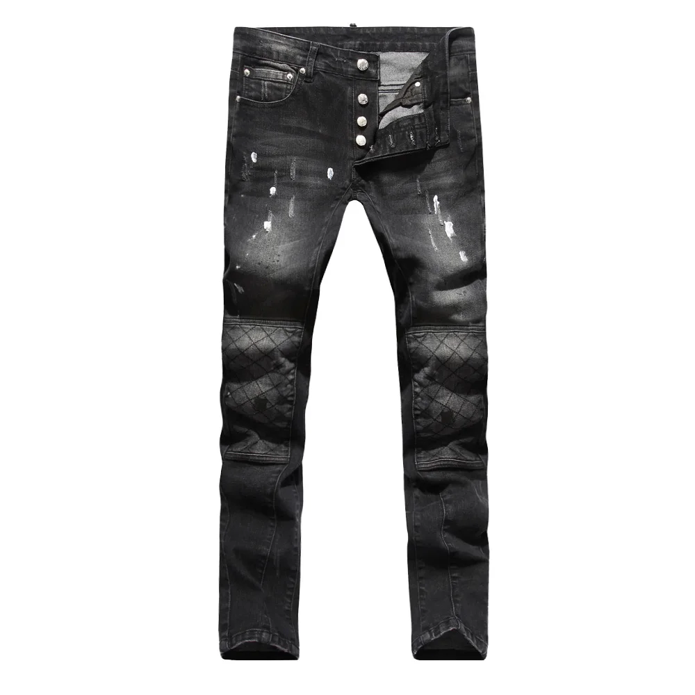 

2017 New Men Button Fly Skinny Jeans Fashion Hip Hop Urban Casual Motorcycle Pencil Biker Denim Jeans H0397
